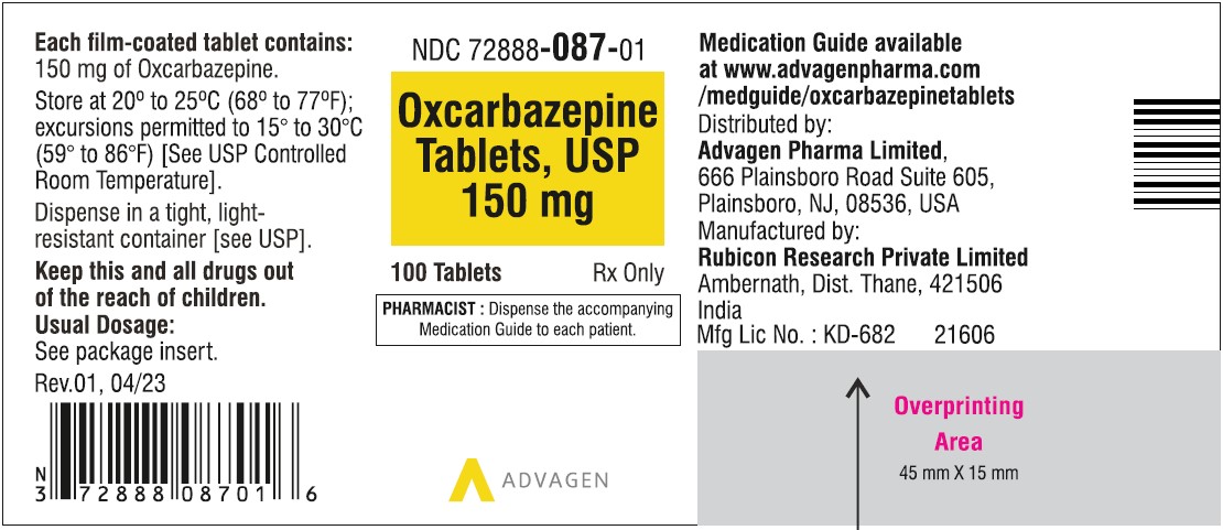 Oxcarbazepine Tablets, USP - 150mg - 100's Tablets - NDC 72888-087-01