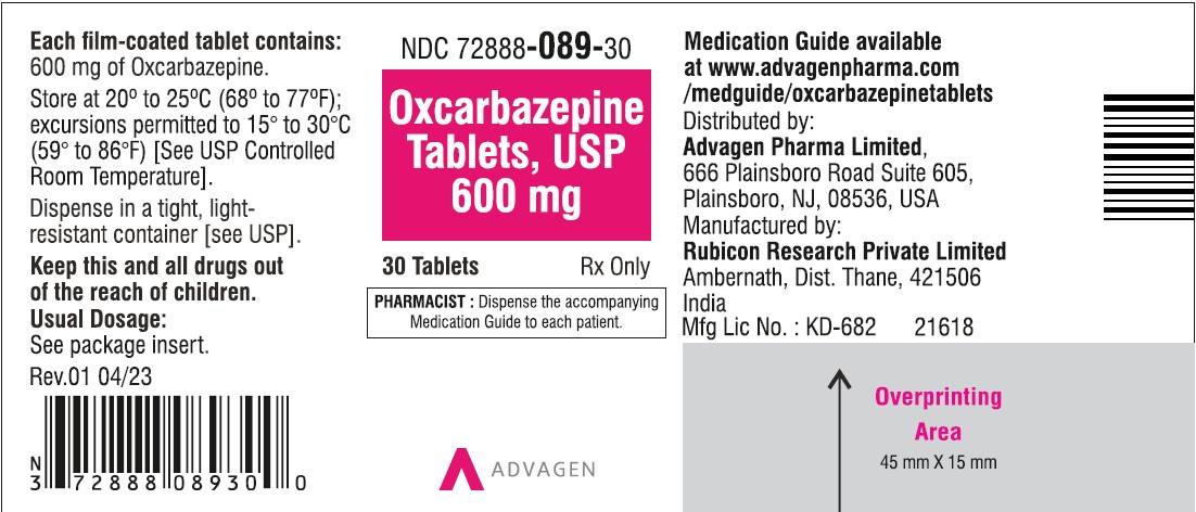 Oxcarbazepine Tablets, USP - 600mg - 30's Tablets - NDC 72888-089-30