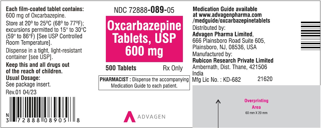 Oxcarbazepine Tablets, USP - 600mg - 500's Tablets - NDC 72888-089-05