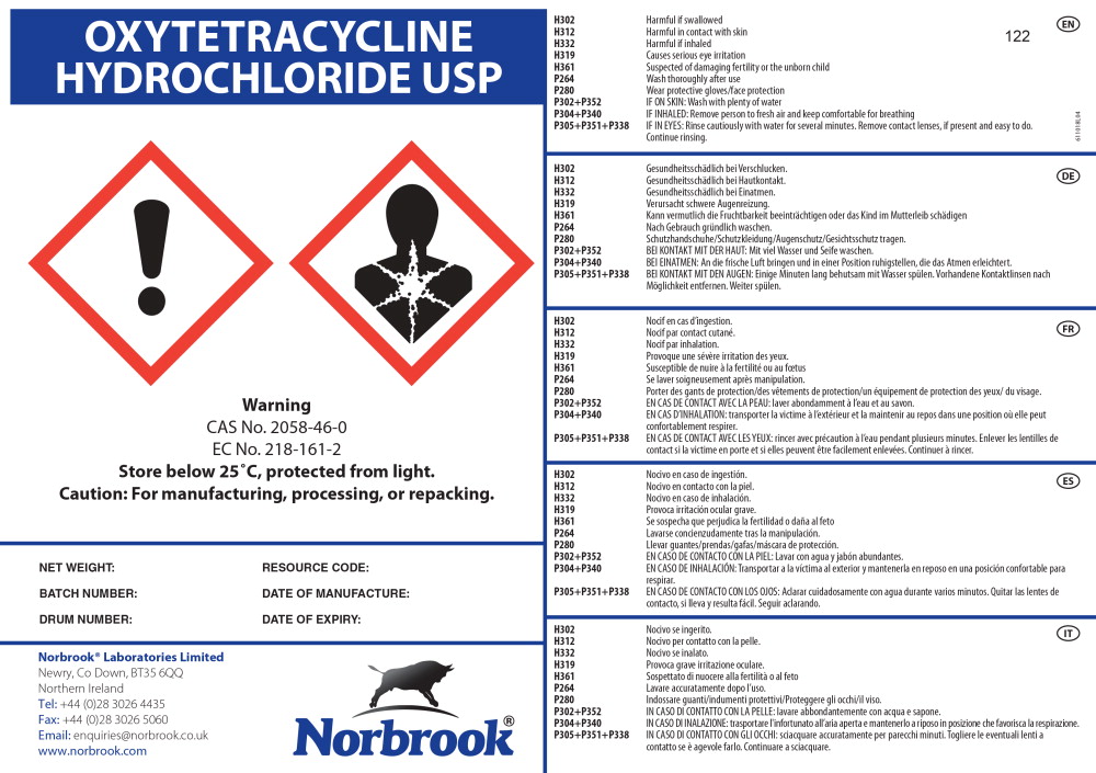 Principal Display Panel - Oxytetracycline Hydrochloride Bulk Drum Label

