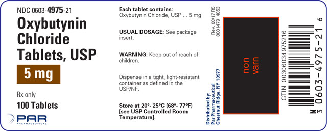 Image of the label for Oxybutynin Chloride Tablets, USP 5 mg 100 tablets.