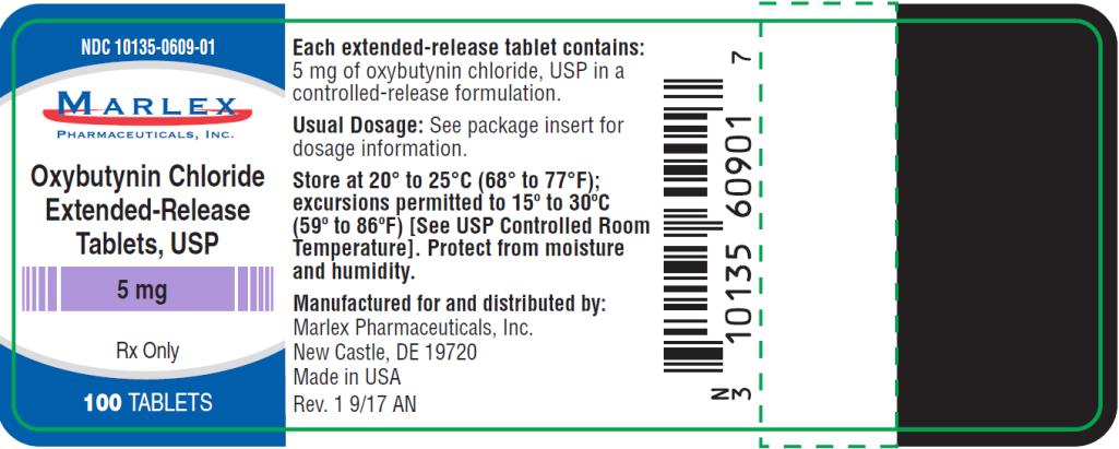PRINCIPAL DISPLAY PANEL
NDC 10135-0609-01
Marlex
Oxybutynin Chloride
Extended- Release
Tablets, USP
5 mg
Rx Only
100 Tablets
