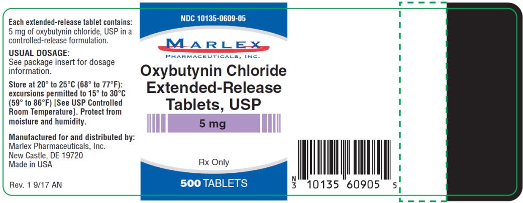 PRINCIPAL DISPLAY PANEL
NDC 10135-0609-05
Marlex
Oxybutynin Chloride
Extended- Release
Tablets, USP
5 mg
Rx Only
500 Tablets
