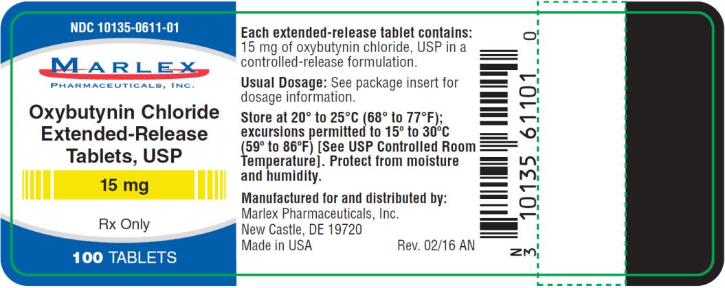 PRINCIPAL DISPLAY PANEL
NDC 10135-0611-01
Marlex
Oxybutynin Chloride
Extended- Release
Tablets, USP
15 mg
Rx Only
100 Tablets

