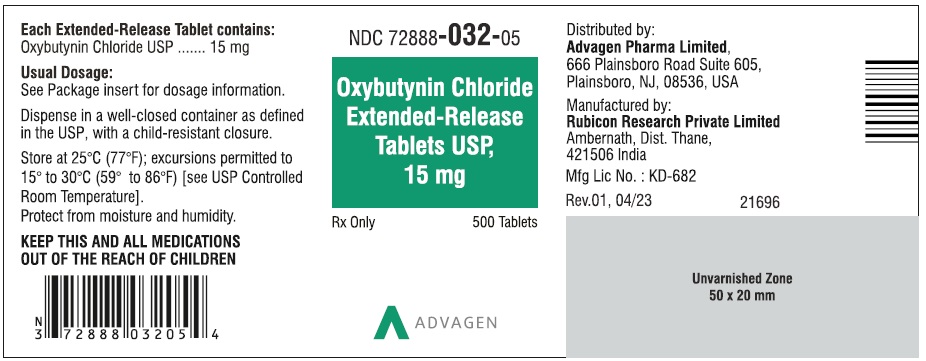 15 mg Tablet Bottle Label - NDC 72888-032-05 - 500 Tablets
