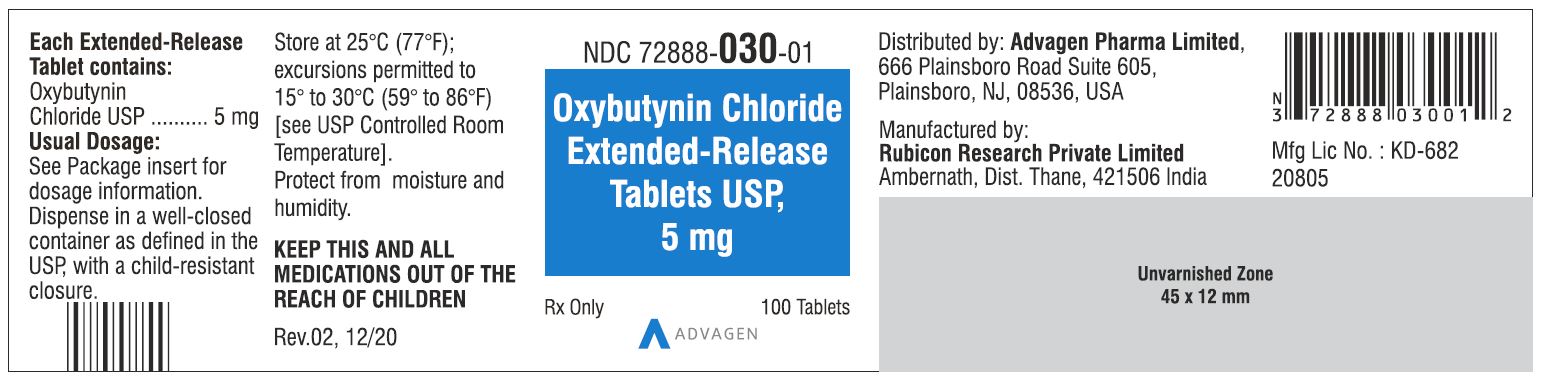 5 mg Tablet Bottle Label - NDC 72888-030-01 - 100 Tablets