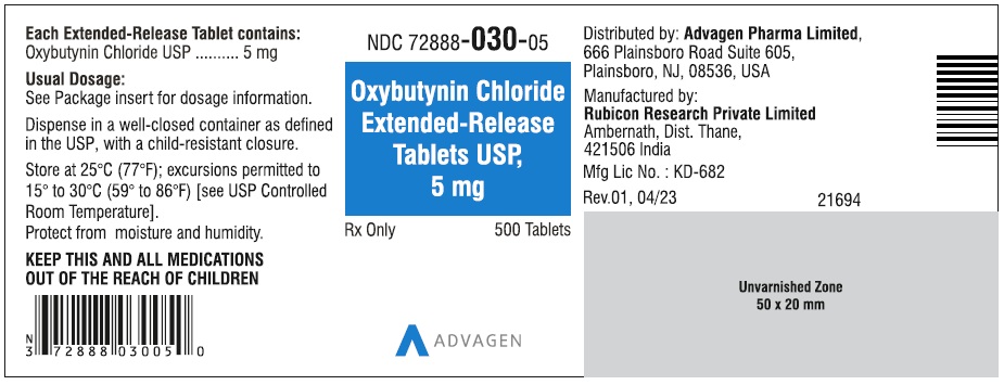 5 mg Tablet Bottle Label - NDC 72888-030-05 - 500 Tablets