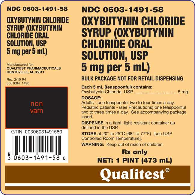 This is an image of the label for Oxybutynin Chloride Syrup 5 mg per 5 mL.