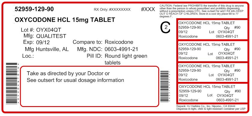 This is an image of the label for Oxycodone Hydrochloride-15 mg-100 count.