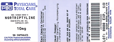 image of Nortriptyline Hcl package label for 10mg