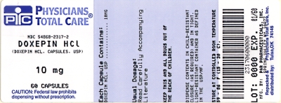 image of Doxepin HCl 10 mg package label