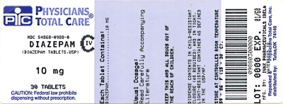 image of package label for Diazepam 10mg tablets