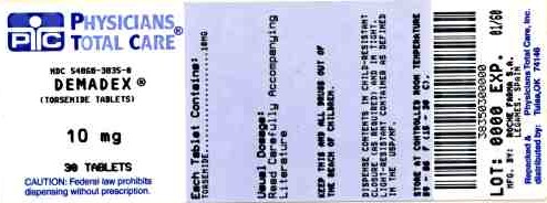 image of Demadex package label for 10mg