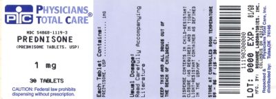 image of Prednisone package label for 1mg tablets