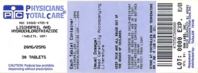 image of Lisinopril/Hctz package label for 20mg/25mg