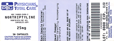 image of Nortriptyline Hcl package label for 25mg