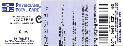 image of package label for Diazepam 2mg tablets