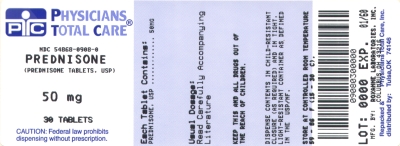 image of Prednisone package label for 50mg tablets