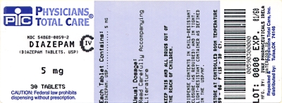 image of package label for Diazepam 5mg tablets