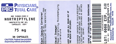 image of Nortriptyline Hcl package label for 75mg