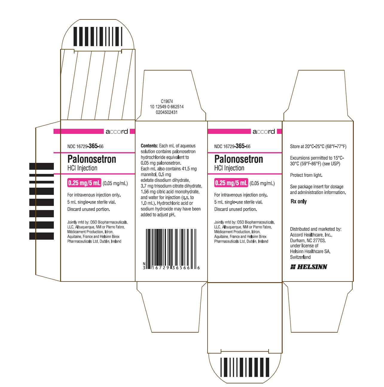 PRINCIPAL DISPLAY PANEL - 0.075 mg/1.5 mL Injection NDC 16729-365-66 Rx only palonosetron HCl injection 0.075 mg/1.5 mL single-use vial For intravenous injection only. 1.5-mL single-use sterile vial. 