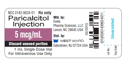 NDC 0143-9624-01 Rx only Paricalcitol Injection 5 mcg/mL Discard unused portion 1 mL Single Dose Vial For Intravenous Use Only