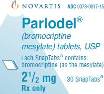PRINCIPAL DISPLAY PANEL
Package Label – 2.5 mg Tablets
Rx Only		NDC 0078-0017-15
PARLODEL® (bromocriptine mesylate) tablets, USP
30 SnapTabs
2.5 mg
Each SnapTabs contains:  bromocriptine (as the mesylate)
