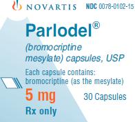 PRINCIPAL DISPLAY PANEL
Package Label – 5 mg Capsules
Rx Only		NDC 0078-0102-15
PARLODEL® (bromocriptine mesylate) capsules, USP
30 Capsules
5 mg
Each capsule contains:  bromocriptine (as the mesylate)
