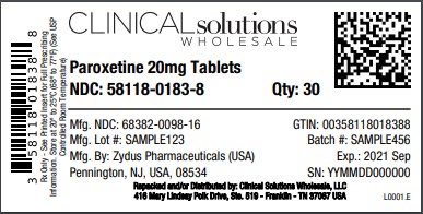 Paroxetine 20mg tablet 30 count blister card