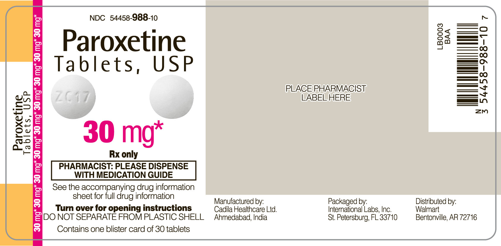 Paroxetine 30 mg front