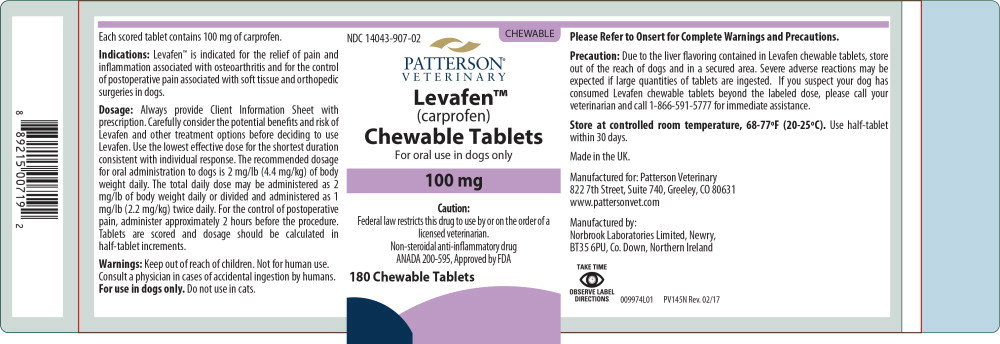 Principal Display Panel - Patterson Levafen Chewable Tablets 100 mg Label
