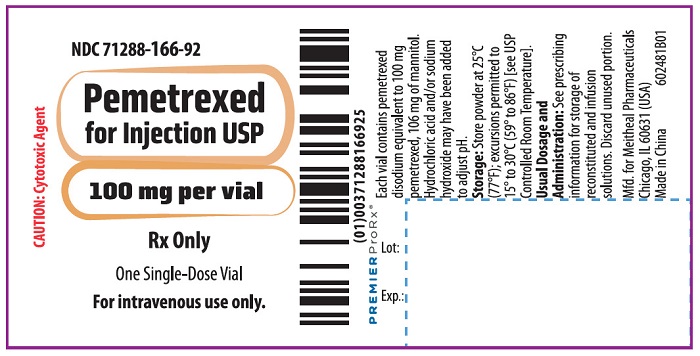 PRINCIPAL DISPLAY PANEL – Pemetrexed for Injection, USP 100 mg Vial Label