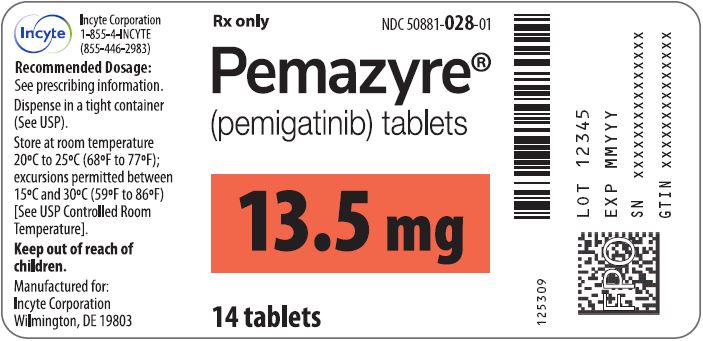 Pemazyre (pemigatinib) 13.5mg Tablets - 14 Tablet Bottle Label