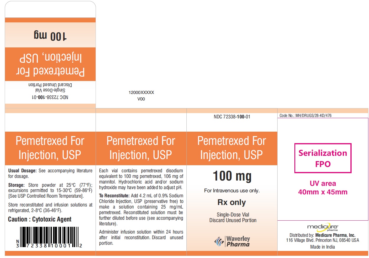 PACKAGE CARTON – Pemetrexed for Injection 100 mg single-dose vial
