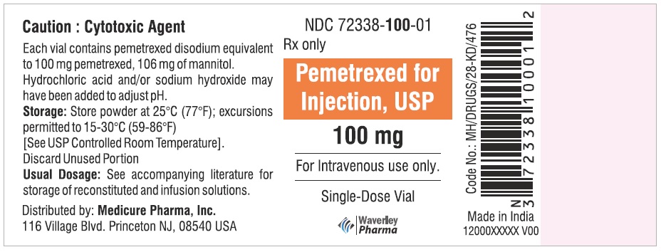 PACKAGE CARTON – Pemetrexed for Injection 100 mg single-dose vial
