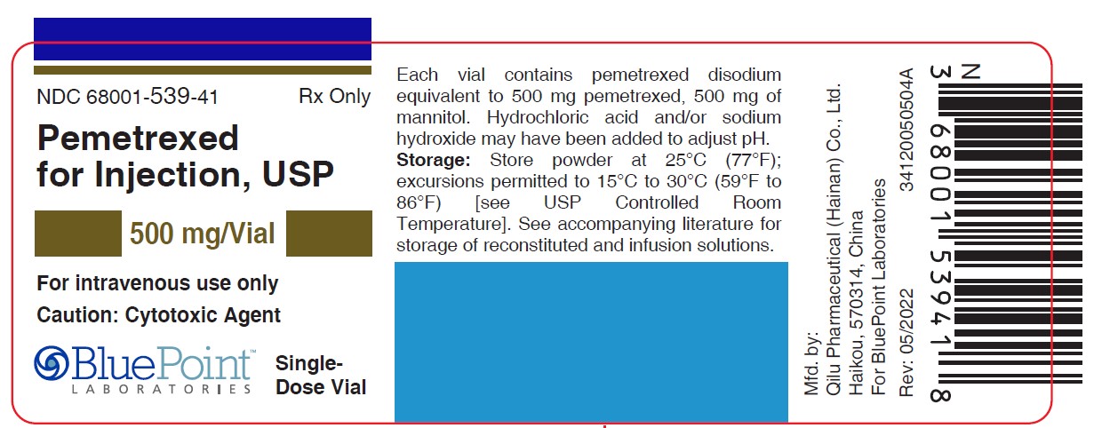 VIAL LABEL: Pemetrexed for Injection 500 mg single-dose vial
