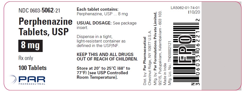 Image of the 100ct label for Perphenazine Tablets, USP 8 mg