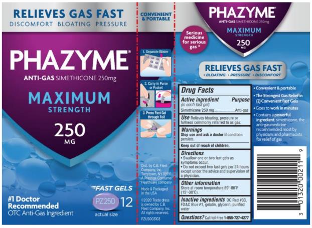 Principal Display Panel

PHAZYME® 
ANTI-GAS SIMETHICONE 250 mg

MAXIMUM STRENGTH 

12 fast gels 
