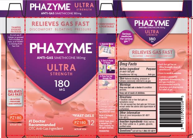 PHAZYME® ULTRA STRENGTH 
ANTI-GAS SIMETHICONE 180 MG 

12 fast gels 
