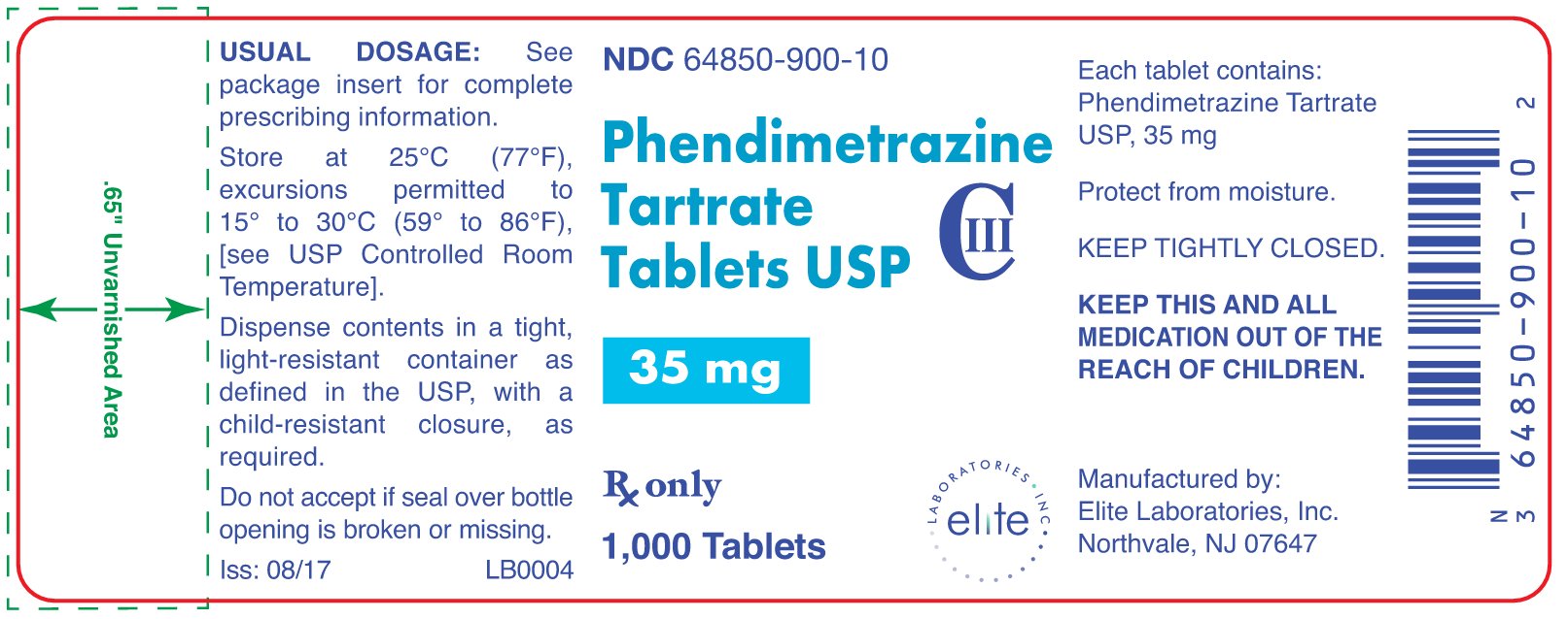 Phendimetrazine Tartrate 1000 ct Label
