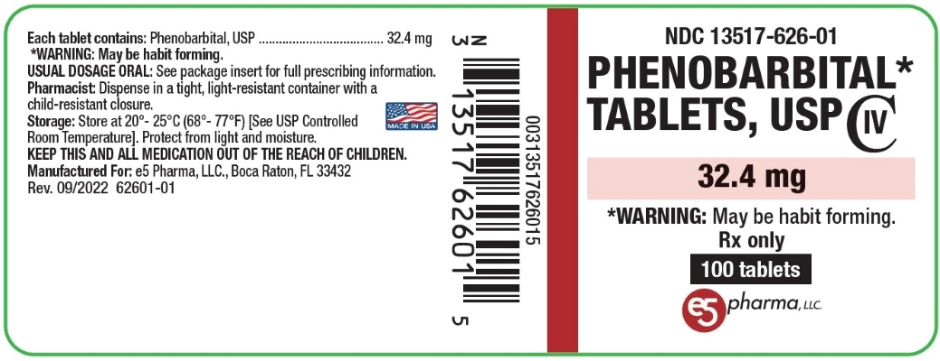 This is an image of the label for Phenobarbital Tablets, USP 32.4 mg 100 count.