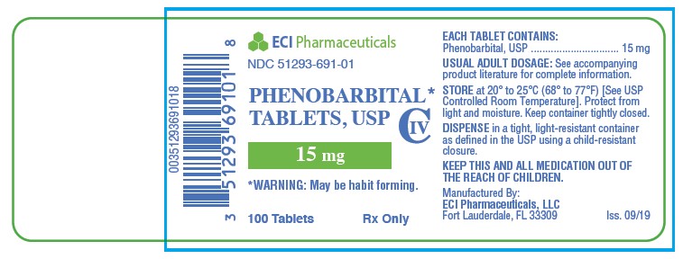 This is an image of the label for Phenobarbital Tablets, USP 15 mg 100 count.