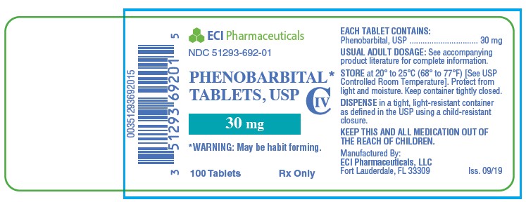 This is an image of the label for Phenobarbital Tablets, USP 30 mg 100 count.