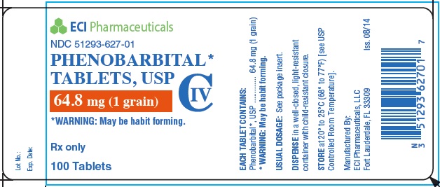 This is an image of the label for Phenobarbital Tablets, USP 64.8 mg 100 count.