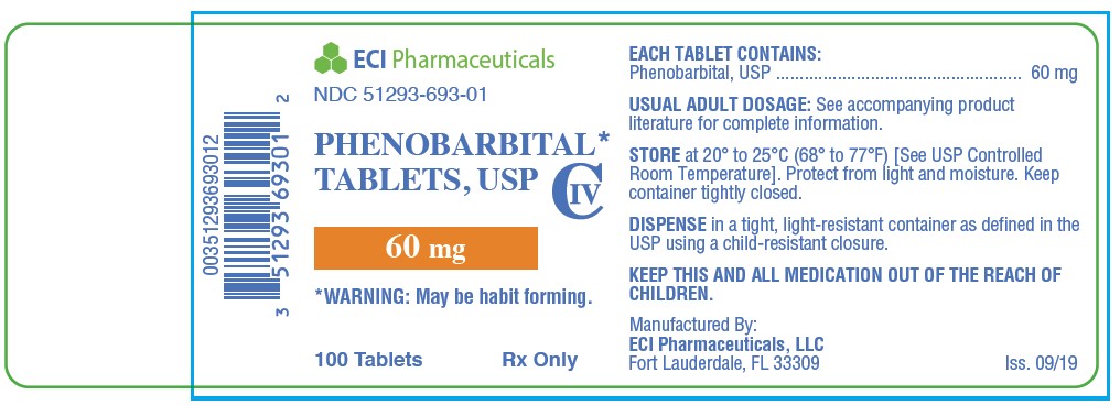 This is an image of the label for Phenobarbital Tablets, USP 60 mg 100 count.