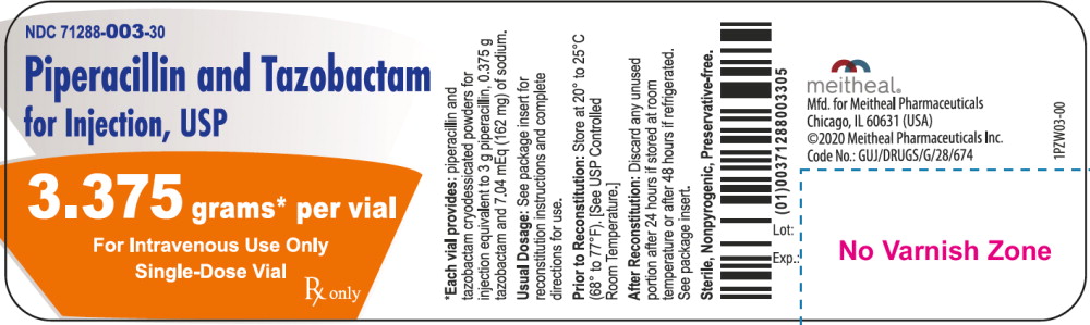 PRINCIPAL DISPLAY PANEL - Piperacillin and Tazobactam for Injection, USP 3.375 g Vial Label