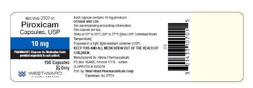 NDC 0143-3107-01 Piroxicam Capsules, USP 10 mg 100 Capsules Rx Only