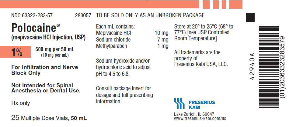 PACKAGE LABEL - PRINCIPAL DISPLAY - Polocaine 50 mL Multiple Dose Vial Tray Label NDC 63323-283-57
