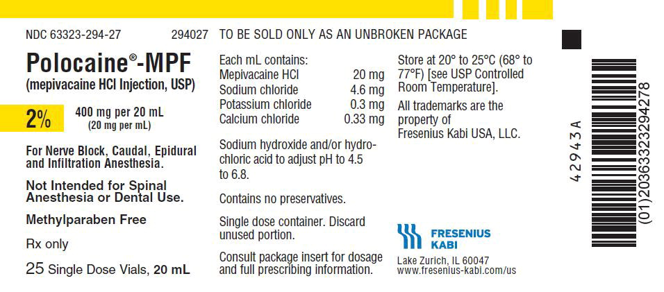 PACKAGE LABEL - PRINCIPAL DISPLAY - Polocaine-MPF 20 mL Single Dose Vial Tray Label
