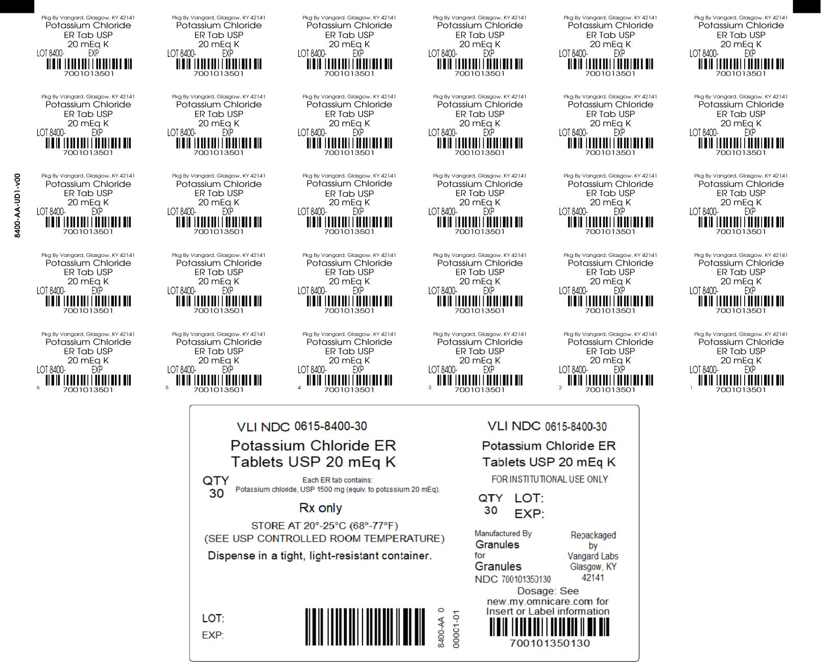 Potassium Chloride ER Tab 20 mEq unit-dose label